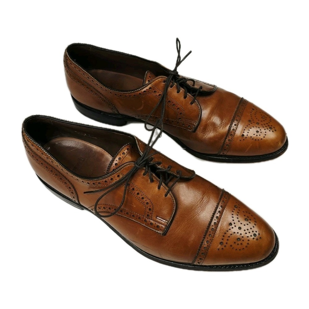 Allen Edmonds Sanford Men 12 D Chili Brown Leather Cap Toe Derby Dress Shoes